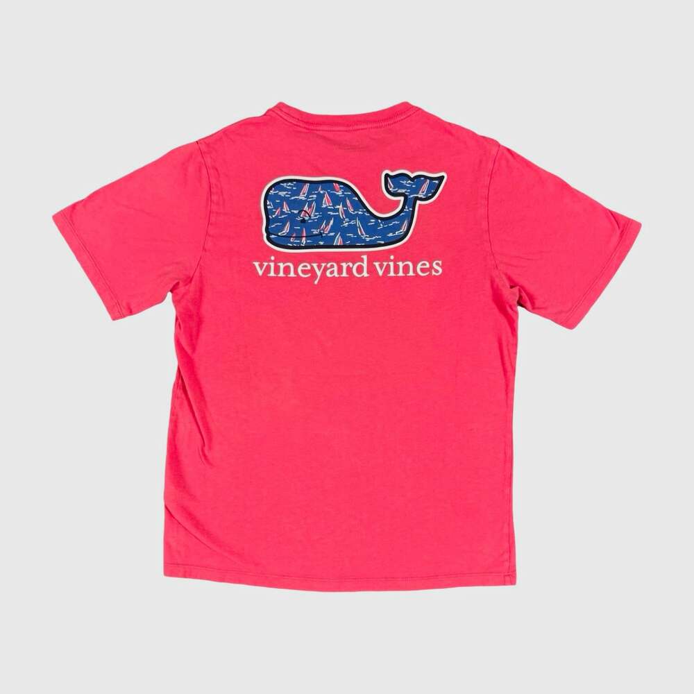 Vineyard Vines Boys Pink Graphic Whale Logo Pocket Crewneck T-Shirt L 16